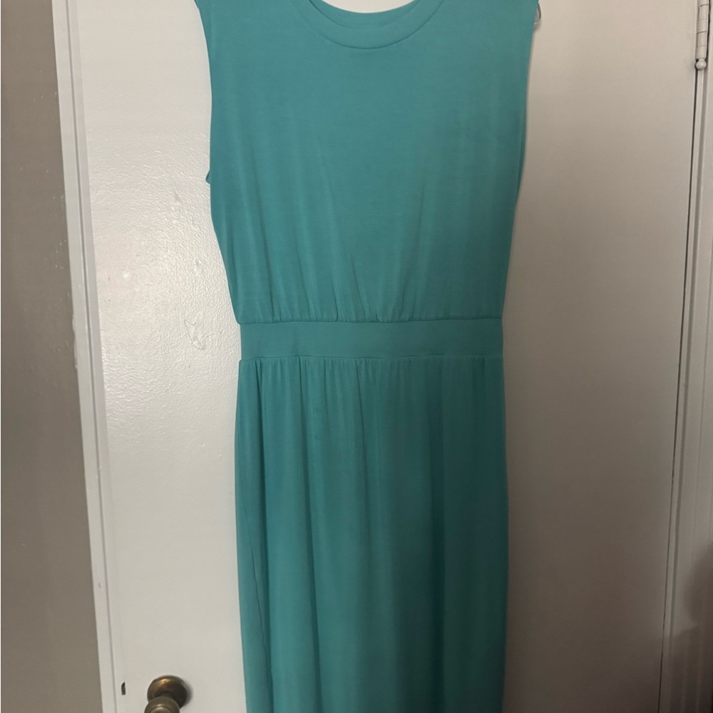 Athleta Green and Blue Maxi Sundress Sleeveless Crew Neck